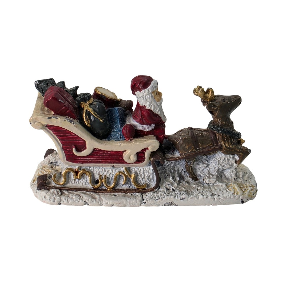 Miniature Santa in Sleigh with Reindeer Christmas Figurine Village Accessory